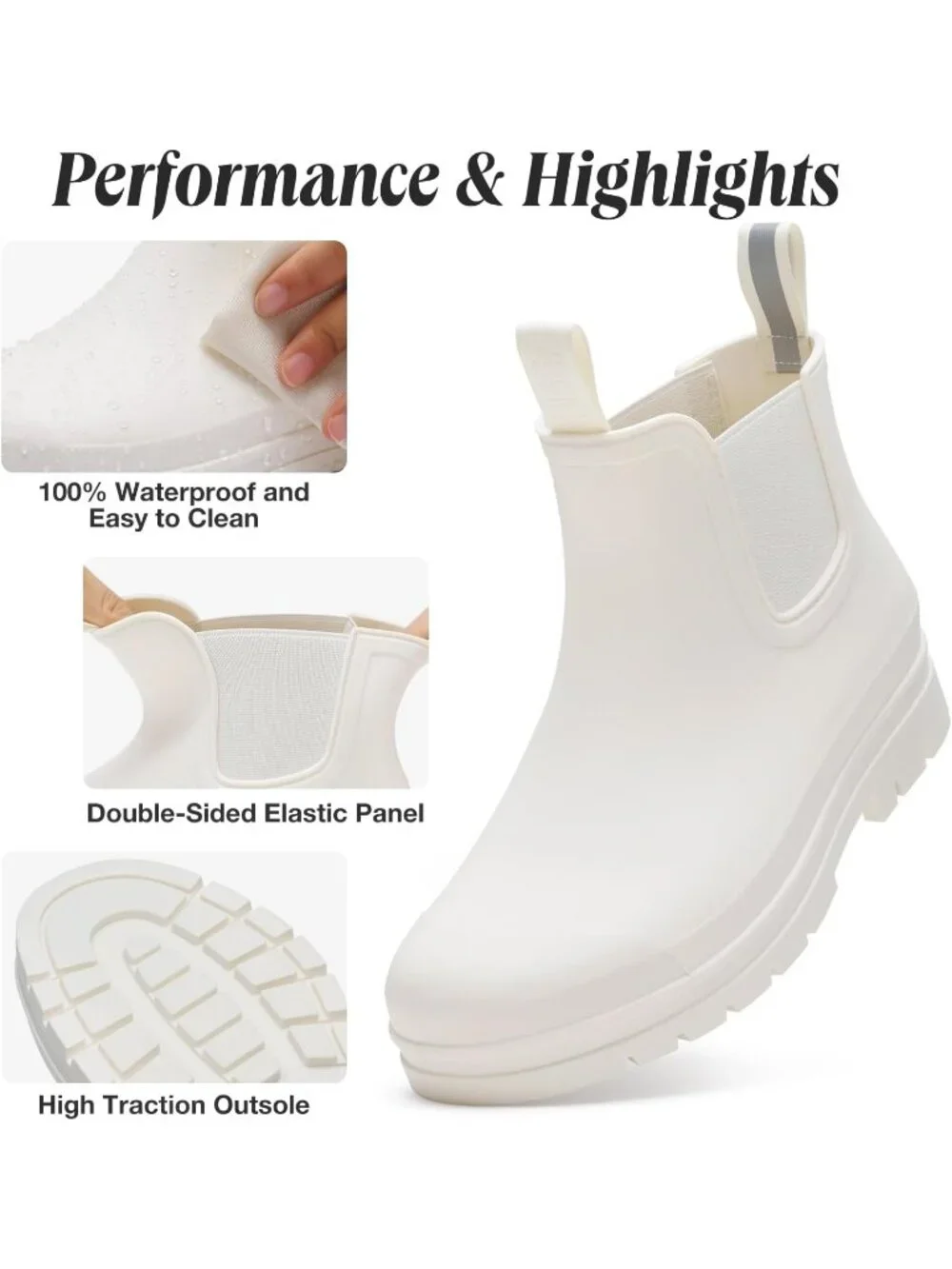 Women's White Ankle Chelsea Fashion Rubber Garden Non-Slip Waterproof Rain Boots